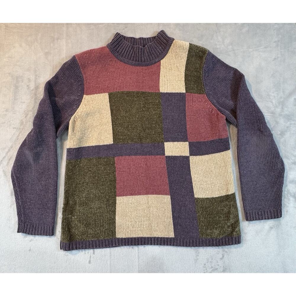 90s Vintage Chenille Patchwork Sweater Cozy Retro Grannycore Knit Pullover PS
